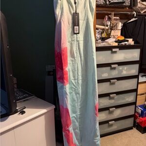 White Fox Boutique Light Aqua Maxi Dress with Pink Floral